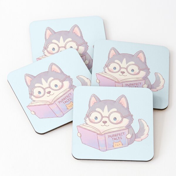 Item preview, Kawaii Husky Bookworm - Cute Dog Reading "Purrfect Tales" Sticker designed and sold by DogLord.