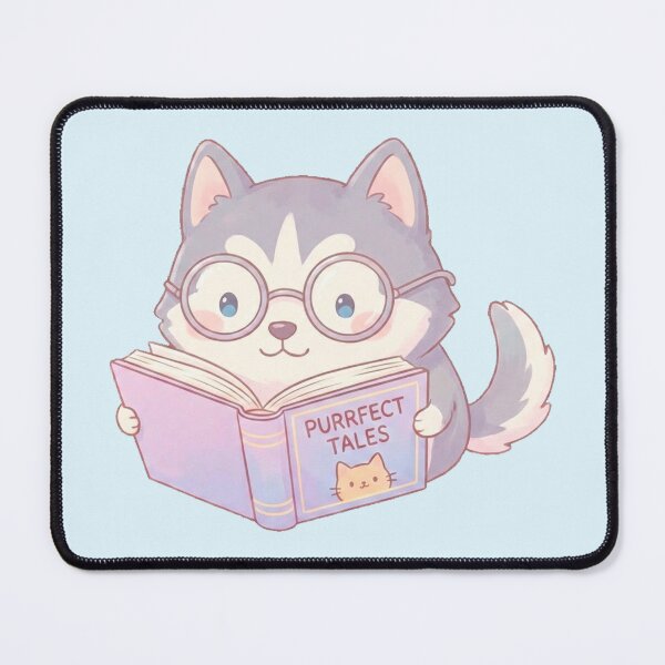 Item preview, Kawaii Husky Bookworm - Cute Dog Reading "Purrfect Tales" Sticker designed and sold by DogLord.