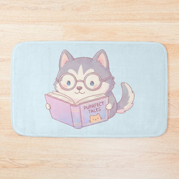 Item preview, Kawaii Husky Bookworm - Cute Dog Reading "Purrfect Tales" Sticker designed and sold by DogLord.