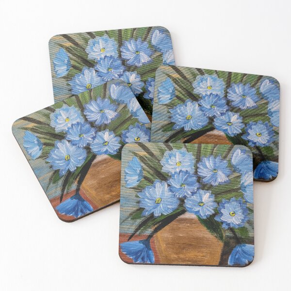 Item preview, Blue Cornflowers in Geometric Brown Vase designed and sold by kkartwork.