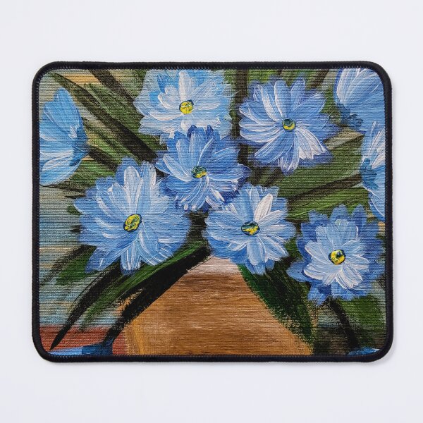 Item preview, Blue Cornflowers in Geometric Brown Vase designed and sold by kkartwork.