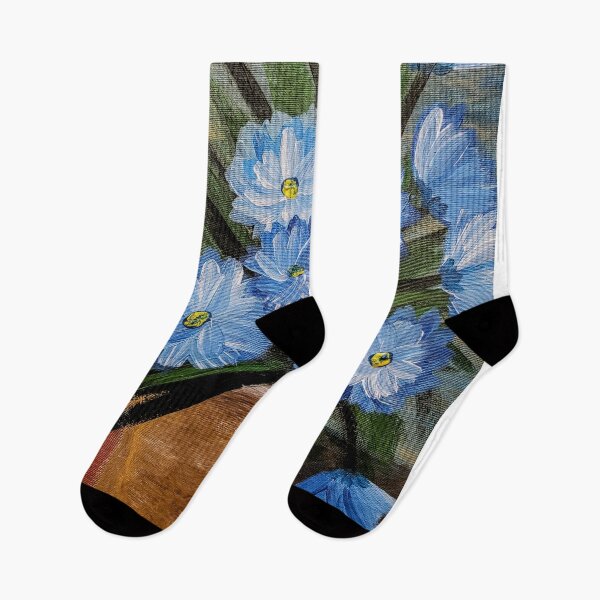 Item preview, Blue Cornflowers in Geometric Brown Vase designed and sold by kkartwork.