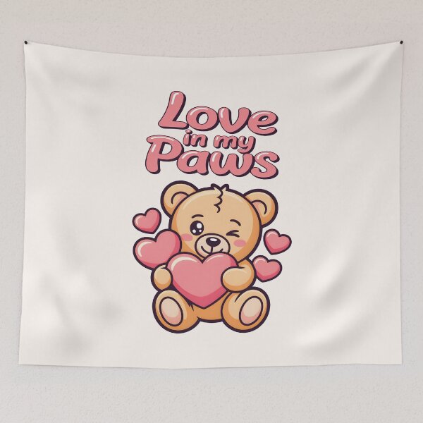Item preview, Love in My Paws – Cute Kawaii Teddy Bear Holding Heart  Valentine Illustration designed and sold by NaturEdeN.