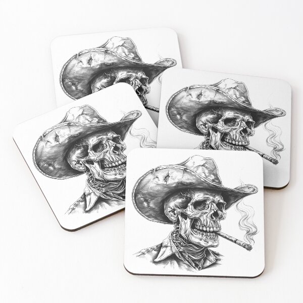 Item preview, Smoking Cowboy Skull – Vintage Western Skeleton Art designed and sold by inkoutninja.