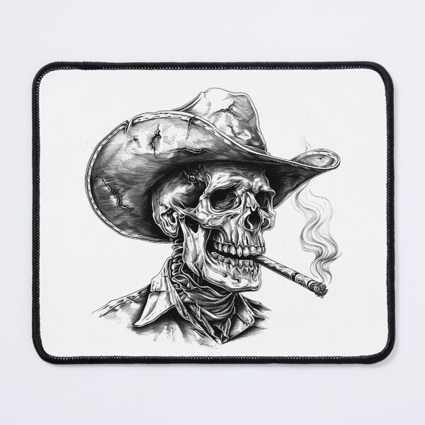 Item preview, Smoking Cowboy Skull – Vintage Western Skeleton Art designed and sold by inkoutninja.