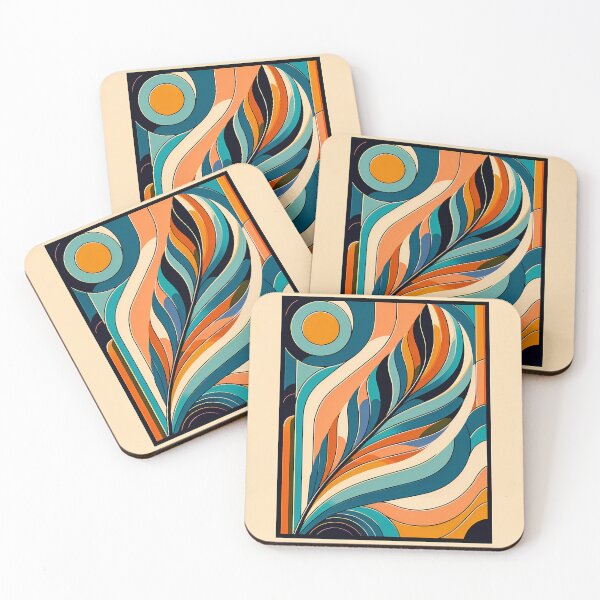 Item preview, Retro Abstract Feather Waves in Teal and Orange designed and sold by InkSmithery.
