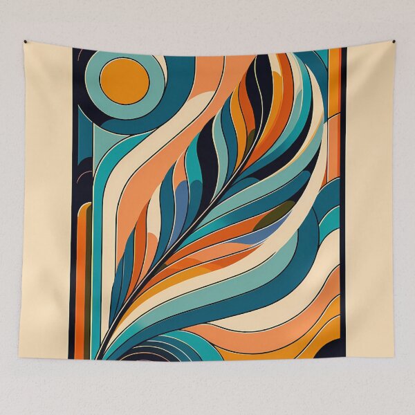 Item preview, Retro Abstract Feather Waves in Teal and Orange designed and sold by InkSmithery.