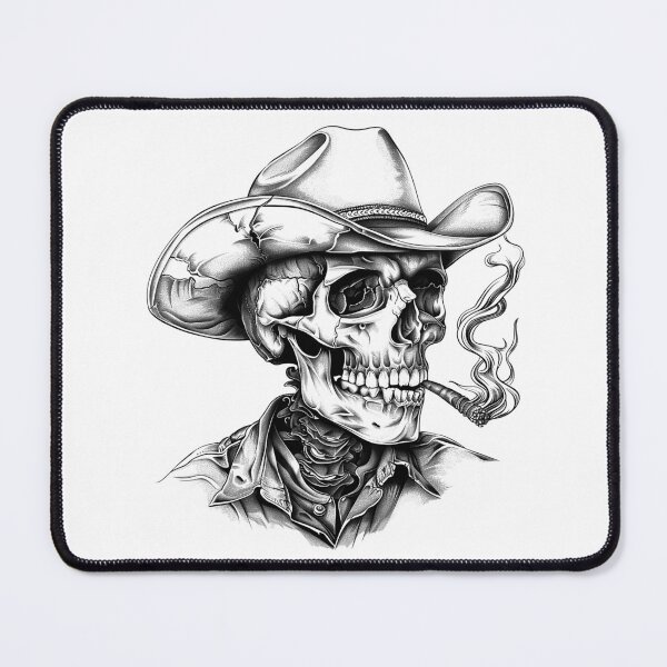 Item preview, Skeleton Cowboy Smoking Cigar – Dark Western Skull Design designed and sold by inkoutninja.
