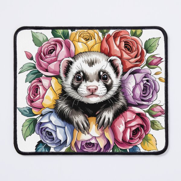 Item preview, Cute Floral Ferret Portrait Colorful Roses designed and sold by ZacieGroves.