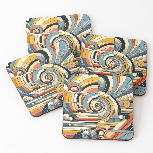 Item preview, Retro Geometric Spiral Abstract in Teal and Ochre designed and sold by InkSmithery.
