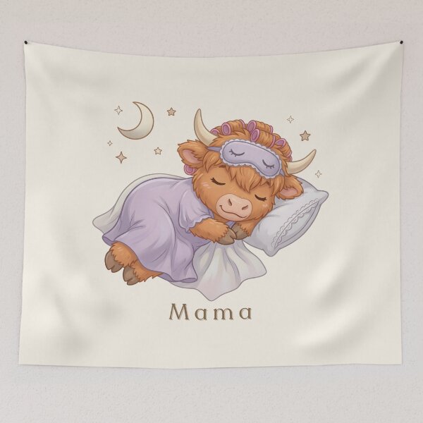 Item preview, Mama Highland Cow Sleeping Illustration designed and sold by HumTumMe.