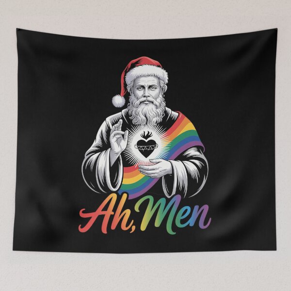 Item preview, Ah Men Christmas Funny LGBT-Q Pride XMas Jesus Gay Christian designed and sold by Morphologiona.