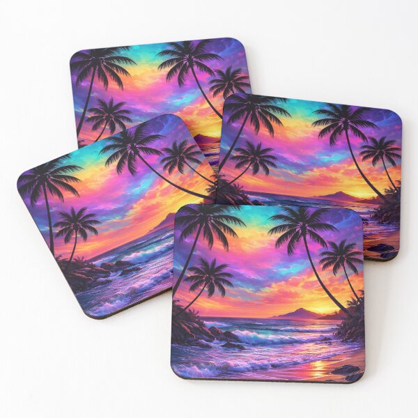 Item preview, Dreamy Tropical Sunset Beach with Palm Trees – Vibrant Fantasy Seascape Art designed and sold by TTM Inspirational.