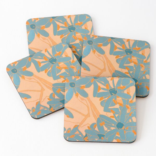 Item preview, Blue Native Australian Flowers on Orange  designed and sold by hayleygpaints.