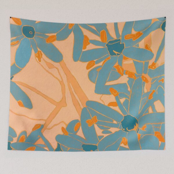 Item preview, Blue Native Australian Flowers on Orange  designed and sold by hayleygpaints.