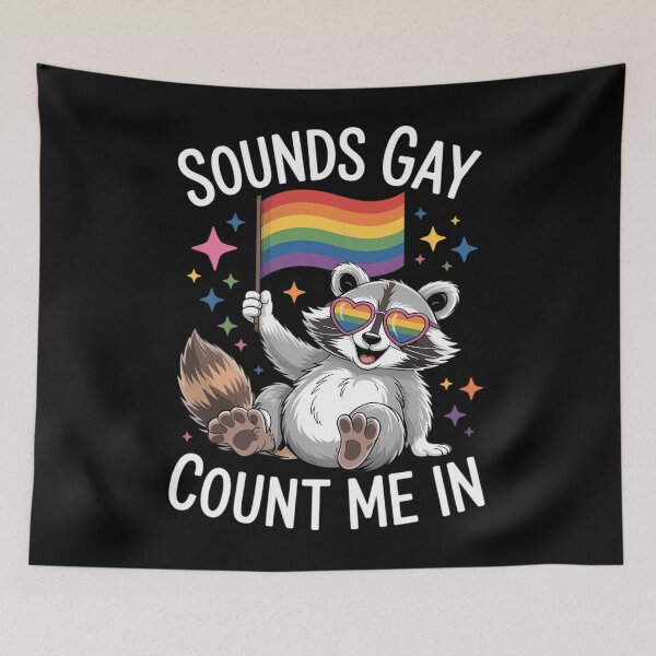 Item preview, Funny LGBT Ally Raccoon Holding a Rainbow Flag LGBT Support designed and sold by Morphologiona.