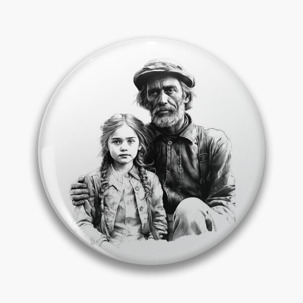 Item preview, Rural Portrait of Man and Girl – Vintage Americana Illustration designed and sold by inkoutninja.