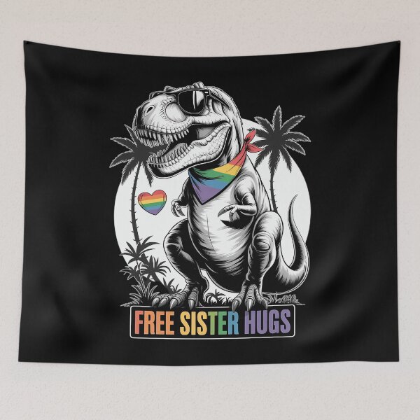 Item preview, Free Sister Hugs Sister Saurus Dinosaur Ally Rainbow LGBT designed and sold by Morphologiona.