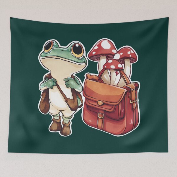 Item preview, Frog №1 Cute Traveler Frog with Mushroom Satchel designed and sold by SyberGen.