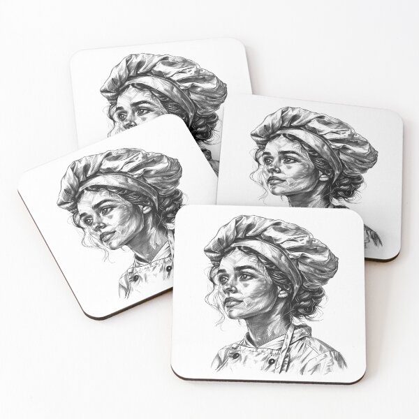 Item preview, Female Chef Portrait – Elegant Black and White Culinary Art designed and sold by inkoutninja.