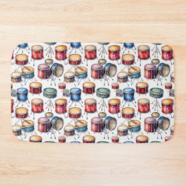 Item preview, Watercolor Drum Kit Pattern – Colorful Percussion Music Art designed and sold by oldrockerdudes.