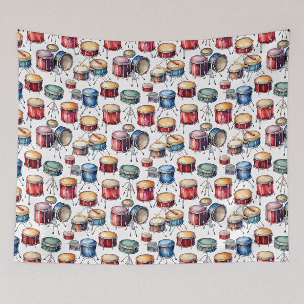 Item preview, Watercolor Drum Kit Pattern – Colorful Percussion Music Art designed and sold by oldrockerdudes.