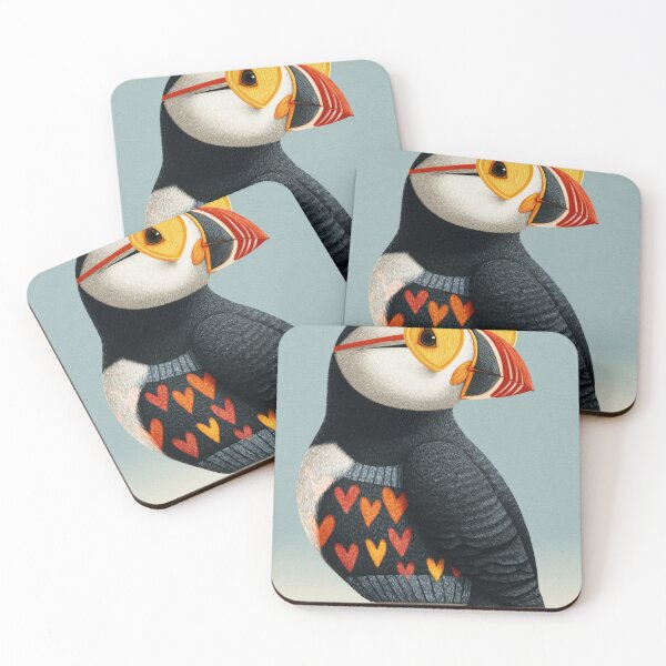 Item preview, Puffin in a sweater wearing heart glasses valentines day card designed and sold by MendaciousMina.