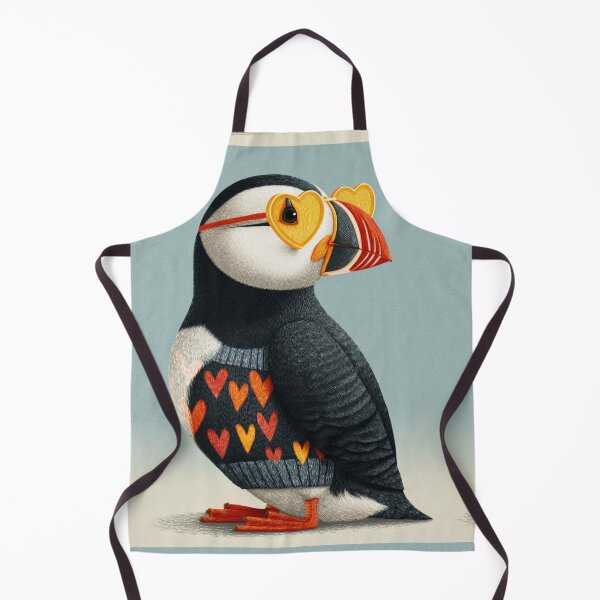 Item preview, Puffin in a sweater wearing heart glasses valentines day card designed and sold by MendaciousMina.