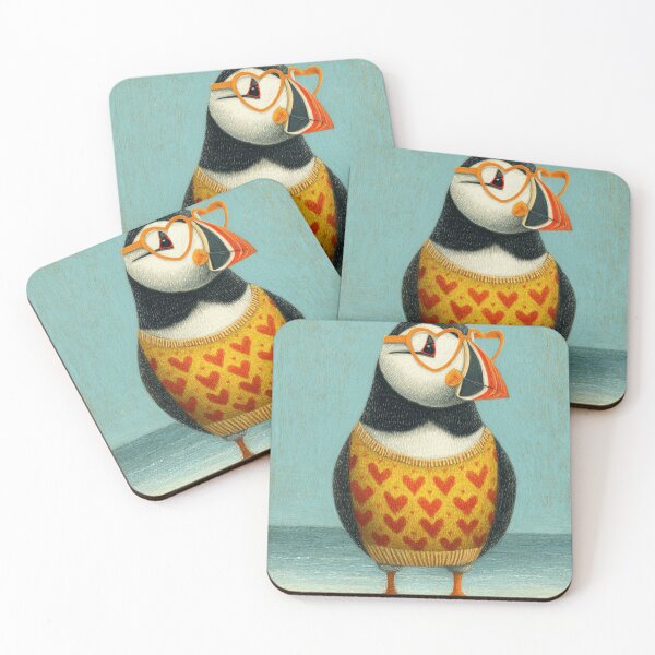 Item preview, Puffin in a sweater wearing heart glasses valentines day card designed and sold by MendaciousMina.