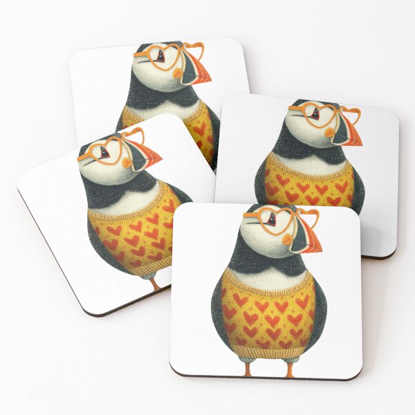 Item preview, Puffin in a sweater wearing heart glasses valentines day card designed and sold by MendaciousMina.