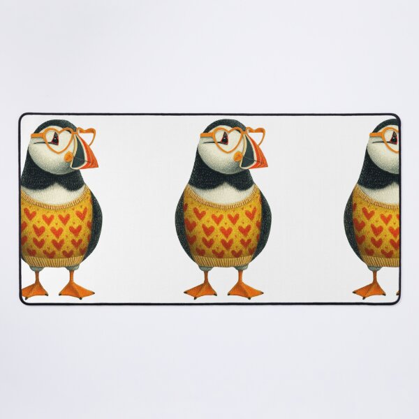 Item preview, Puffin in a sweater wearing heart glasses valentines day card designed and sold by MendaciousMina.