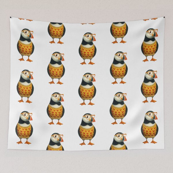 Item preview, Puffin in a sweater wearing heart glasses valentines day card designed and sold by MendaciousMina.