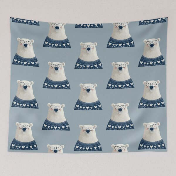 Item preview, Polar bear in a sweater wearing heart glasses valentines day card designed and sold by MendaciousMina.