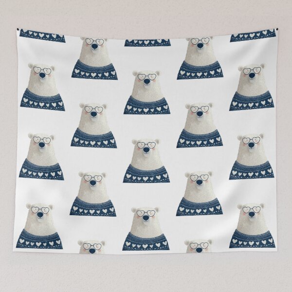 Item preview, Polar bear  in a sweater wearing heart glasses valentines day card designed and sold by MendaciousMina.