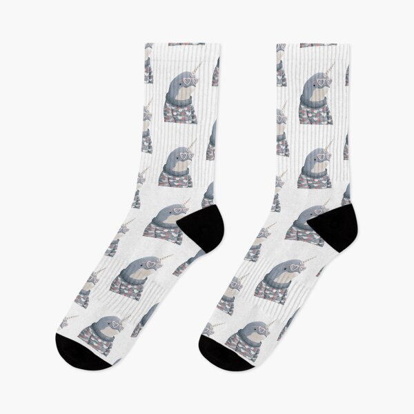 Item preview, Narwhal in a sweater wearing heart glasses valentines day card designed and sold by MendaciousMina.