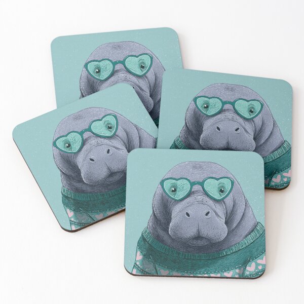 Item preview, Manatee in a sweater wearing heart glasses valentines day card designed and sold by MendaciousMina.