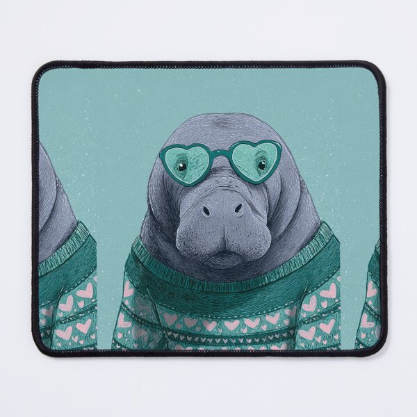 Item preview, Manatee in a sweater wearing heart glasses valentines day card designed and sold by MendaciousMina.