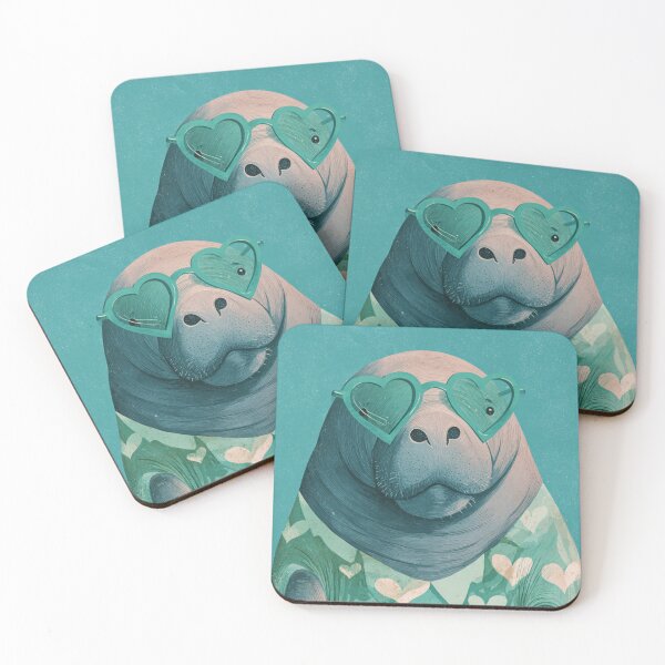 Item preview, Manatee in a sweater wearing heart glasses valentines day card designed and sold by MendaciousMina.