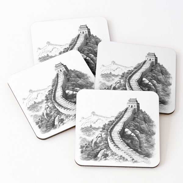 Artikelvorschau, Zeichnung der Chinesischen Mauer – Strichzeichnung eines historischen Wahrzeichens entworfen und verkauft von inkoutninja.