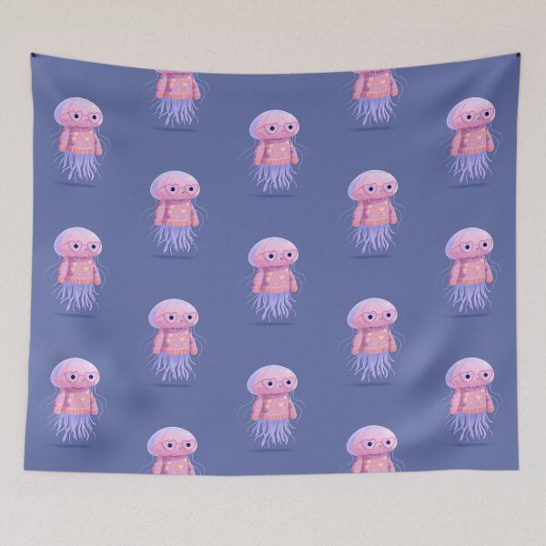 Item preview, Jelly fish in a sweater wearing heart glasses valentines day card designed and sold by MendaciousMina.