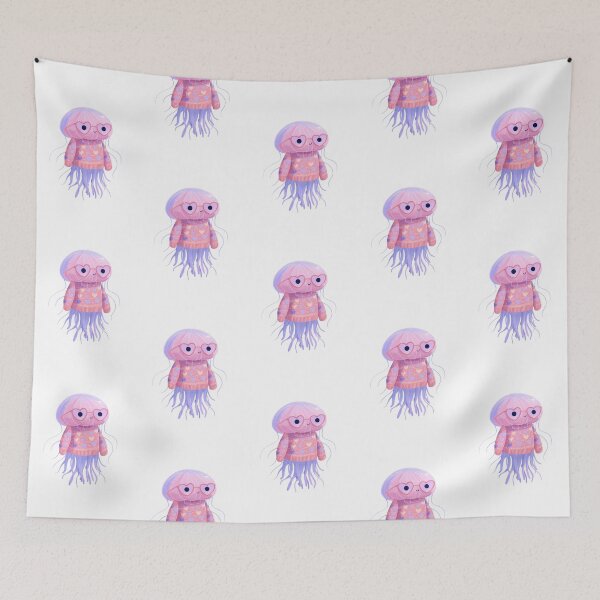 Item preview, Jelly fish in a sweater wearing heart glasses valentines day card designed and sold by MendaciousMina.