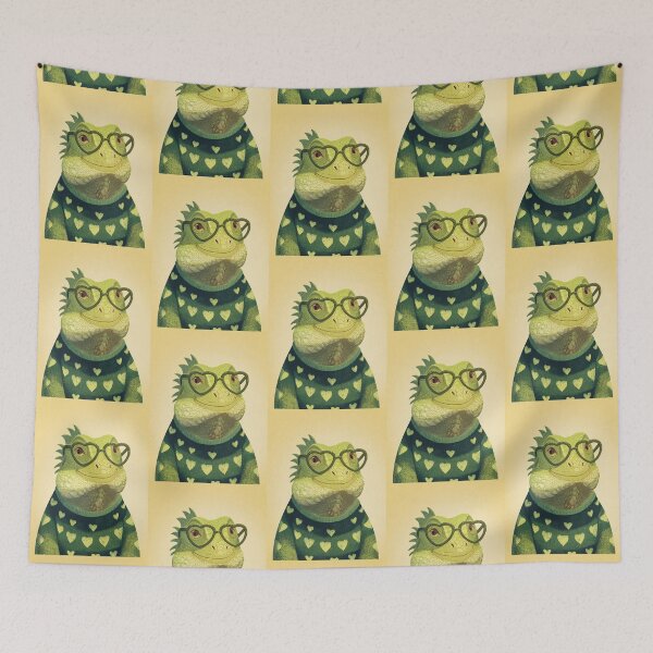 Item preview, Iguana in a sweater wearing heart glasses valentines day card designed and sold by MendaciousMina.
