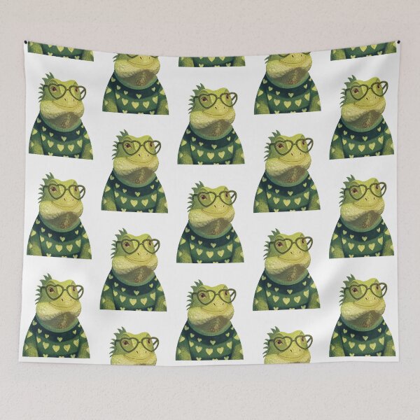 Item preview, Iguana in a sweater wearing heart glasses valentines day card designed and sold by MendaciousMina.