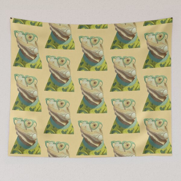 Item preview, Iguana in a sweater wearing heart glasses valentines day card designed and sold by MendaciousMina.