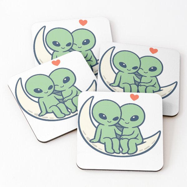 Item preview, Aliens in Love on the Moon – Gentle Sci-Fi Illustration designed and sold by Still Strange.