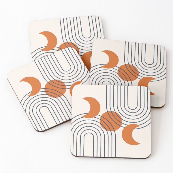 Item preview, Whimsical Rainbow Sun and Moon Abstract Pattern in Navy Blue Burnt Orange designed and sold by nineFlorals.