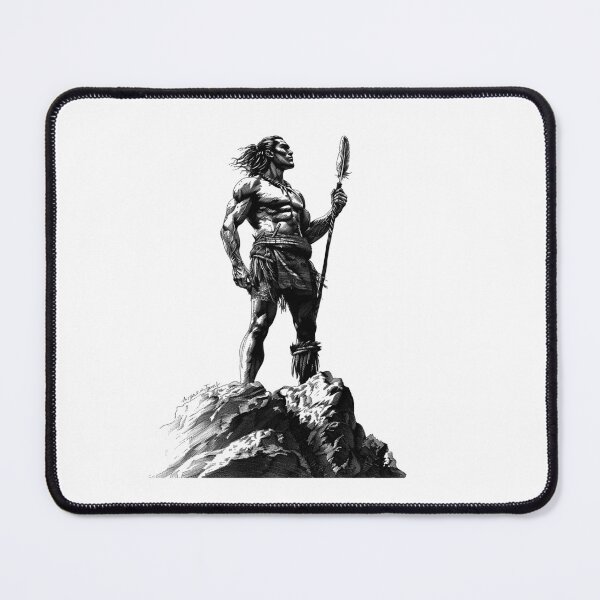 Item preview, Tribal Warrior on Cliff – Bold Black and White Heroic Art designed and sold by inkoutninja.