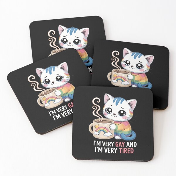 Item preview, I’m Very Gay And Very Tired Funny LGBT Cat Pride Raibow designed and sold by CruelShadesSt.