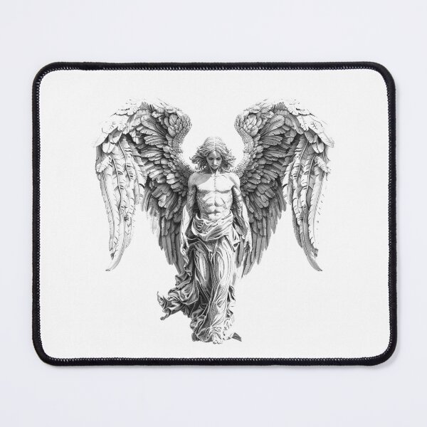 Item preview, Majestic Angel Illustration – Black and White Celestial Fantasy Art designed and sold by inkoutninja.