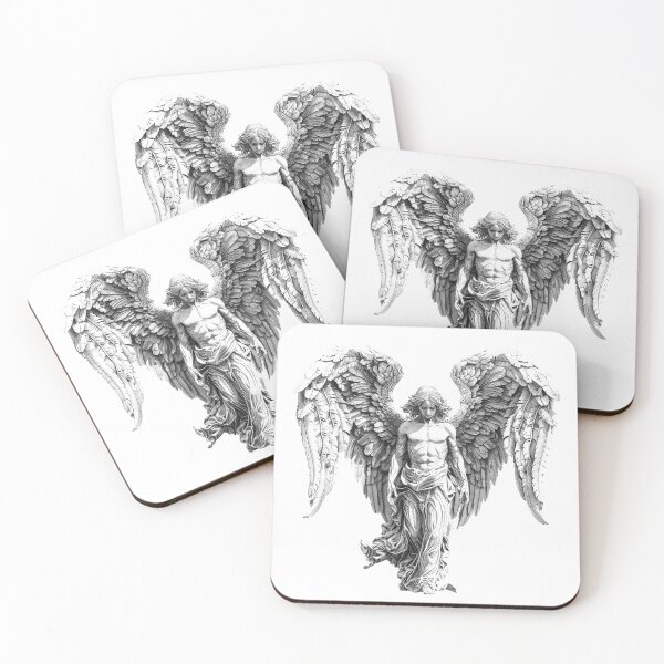 Item preview, Majestic Angel Illustration – Black and White Celestial Fantasy Art designed and sold by inkoutninja.